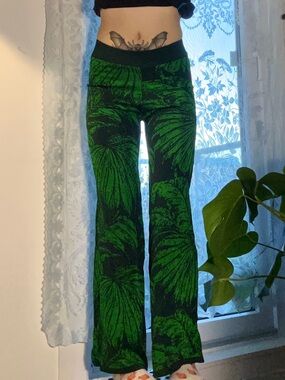Metallic Leafy Green Flare Pants